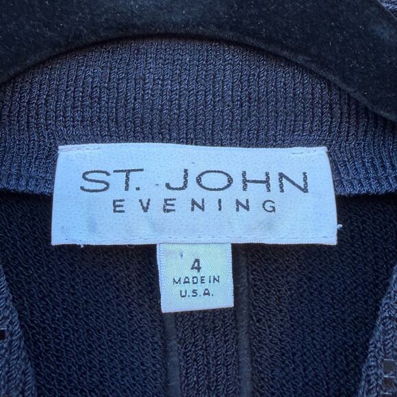 St. John Evening Black Sequined Zip Front Santana Knit Blazer Jacket Size 4 - Picture 4 of 7